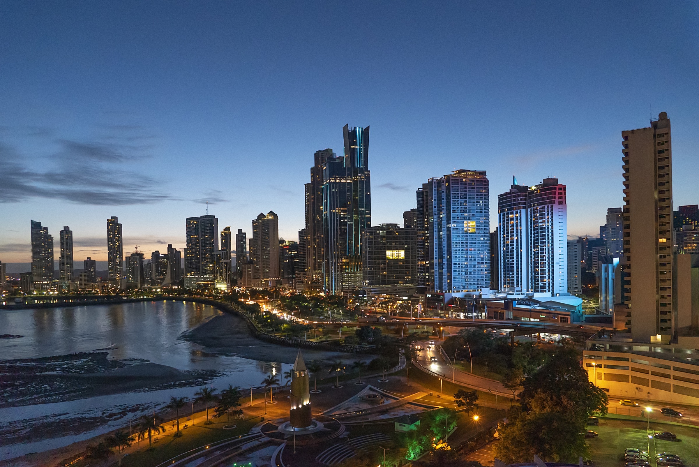 Panama City skyline at dusk.